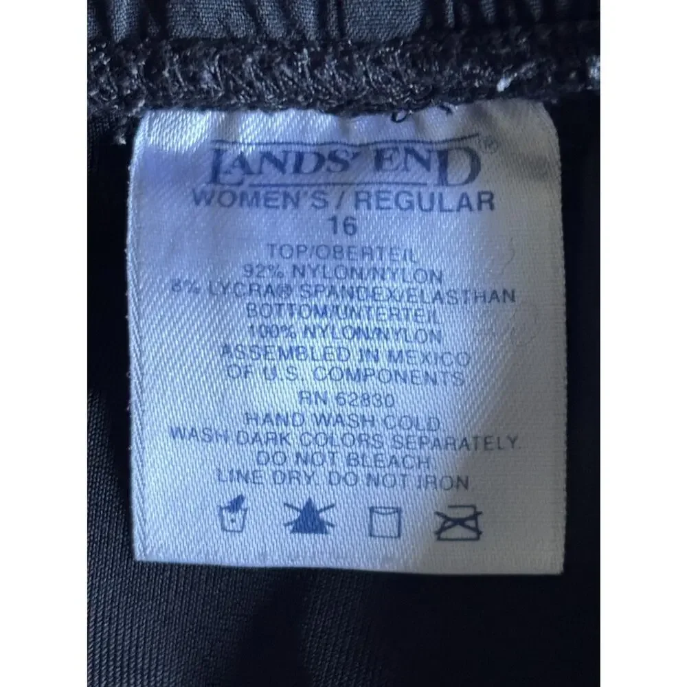 Land’s End Swim Shorts Black Built In Underwear Size 16 Elastic Waist Nylon
